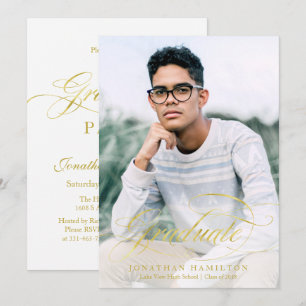 Graduate Imitats Foil Gold Elegantes Script Foto Einladung