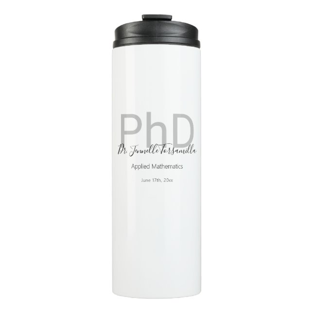 Graduate Keepake Black Gray Name PhD Abschluss Thermosbecher (Vorderseite)