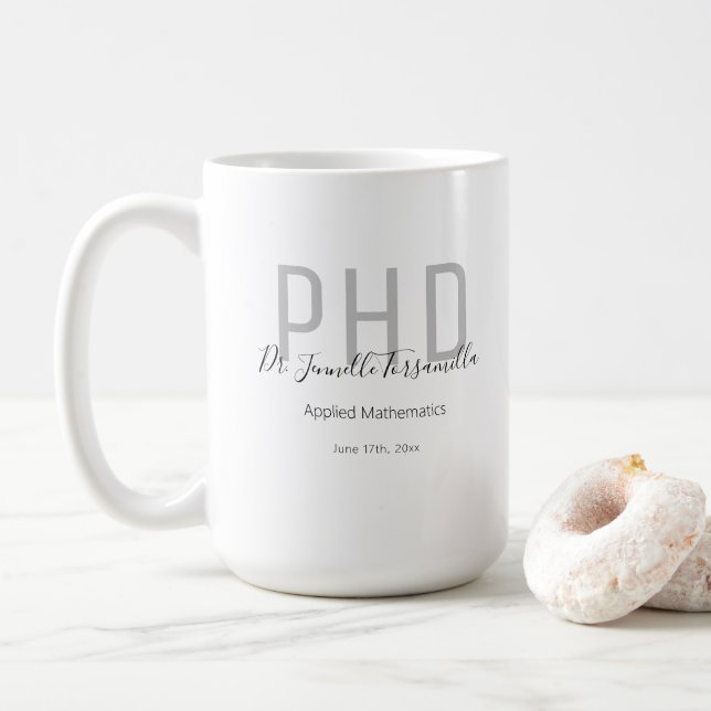 Graduate Keepake Black Gray Name PhD Kaffeetasse (Mit Donut)