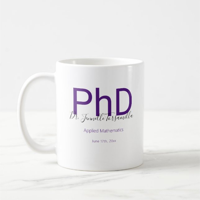 Graduate Keepake Black Lila Name PhD Abschluss Kaffeetasse (Links)