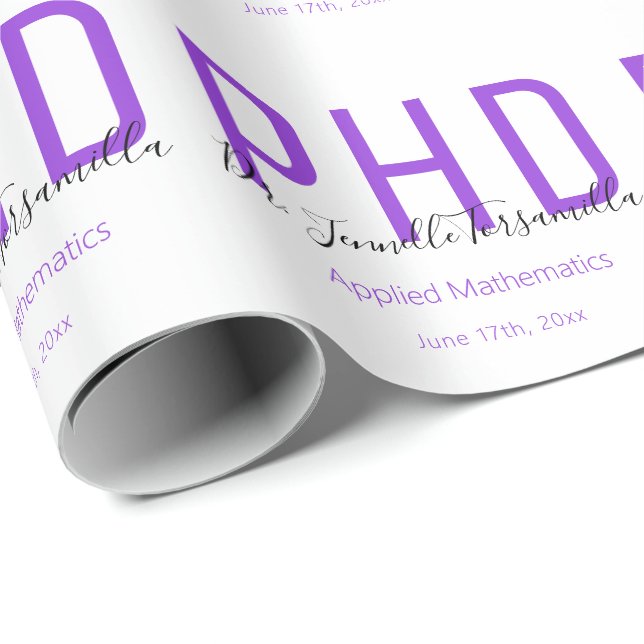 Graduate Keepake Lila Black Name Grad PhD Geschenkpapier (Rolleneckpunkt)