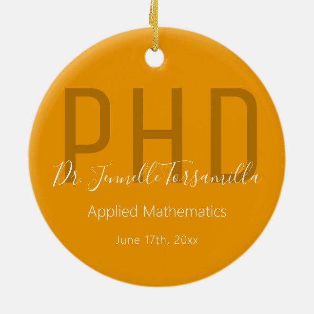 Graduate Keepake Orange White Name Grad PhD Keramik Ornament (Hinten)