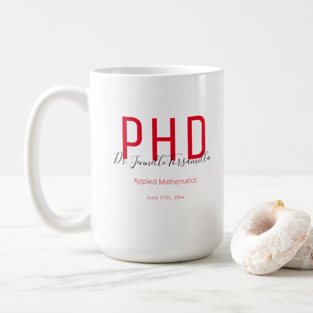 Graduate Keepake Red Black Name PhD Kaffeetasse (Mit Donut)