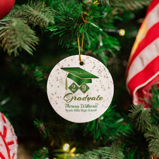 Graduate Keramik Ornament (Green and Gold Graduate Ceramic Ornament)