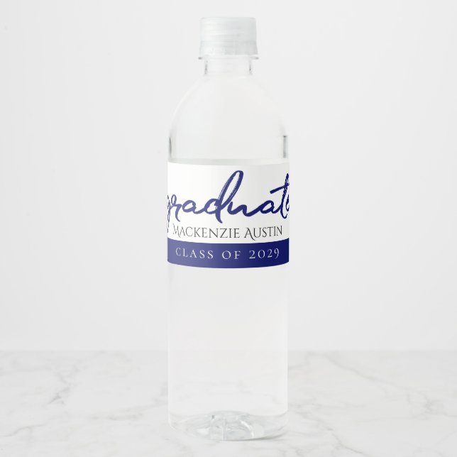 Graduate Light Blue | Robin Egg Brush Script Wasserflaschenetikett (Vorderseite)