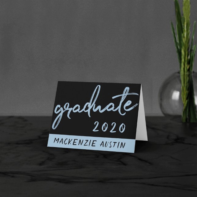 Graduate Light Blue Script | Robin Egg Brush Dankeskarte (Von Creator hochgeladen)