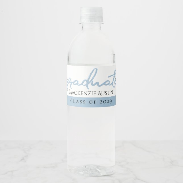 Graduate Light Blue Script | Robin Egg Brush Wasserflaschenetikett (Vorderseite)