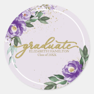 Graduate Lila Lavendel Floral Graduation Party Runder Aufkleber