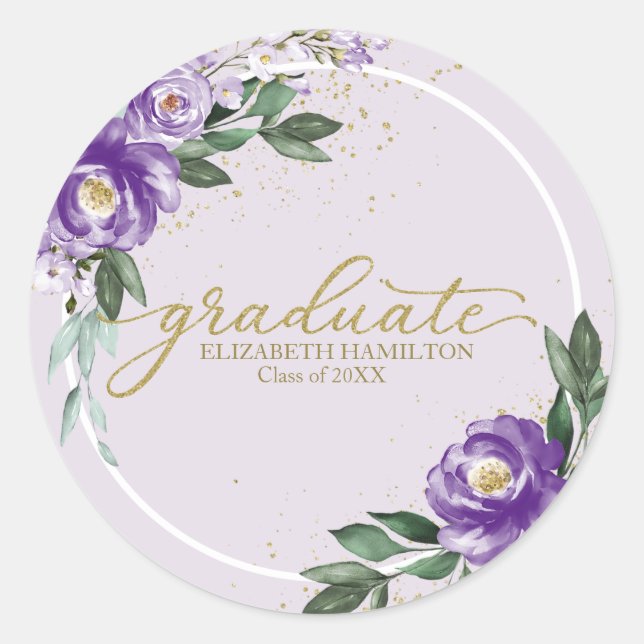 Graduate Lila Lavender Floral Graduation Party Runder Aufkleber (Vorderseite)