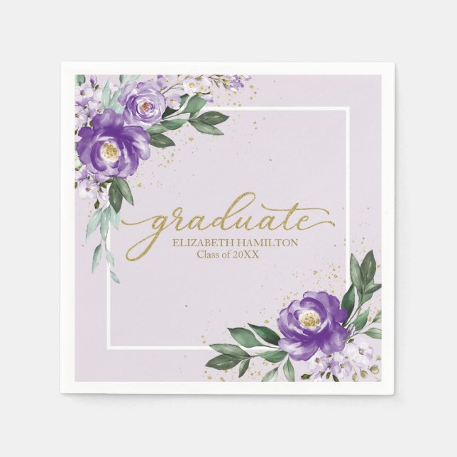 Graduate Lila Lavender Floral Graduation Party Serviette (Vorderseite)