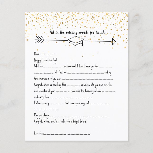 Graduate Mad Libs & Advice gold confetti Flyer (Vorne)