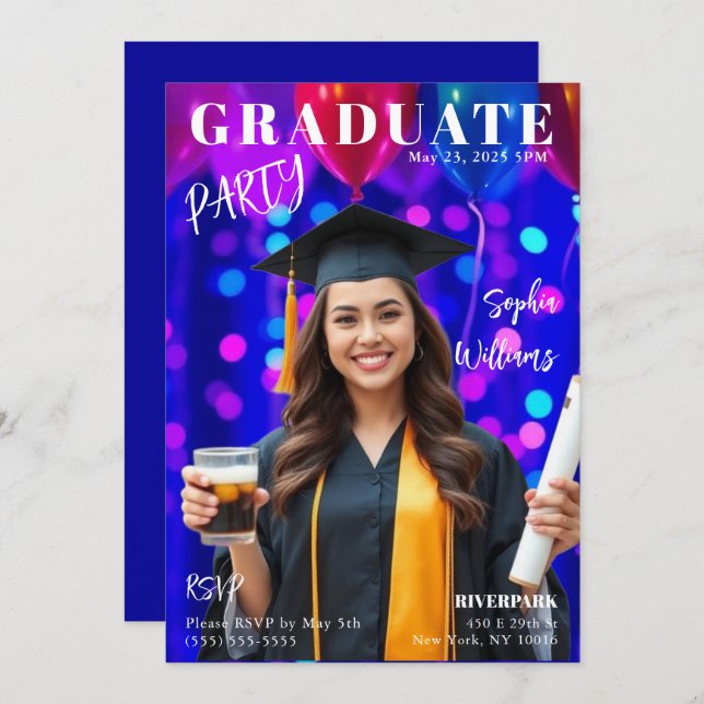 Graduate Magazine Cover Einladung (Vorne/Hinten)