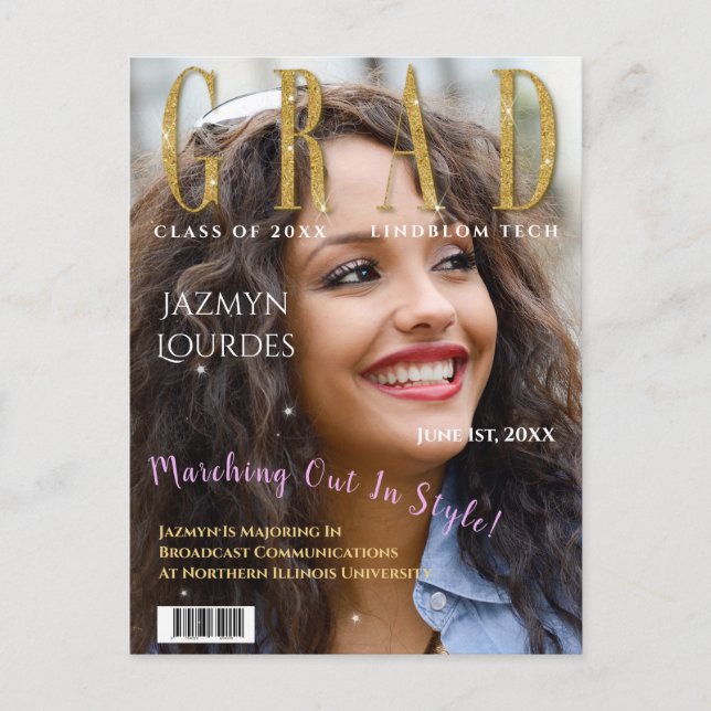 Graduate Magazine Cover Foto Abschluss Ankündigung Postkarte (Vorderseite)