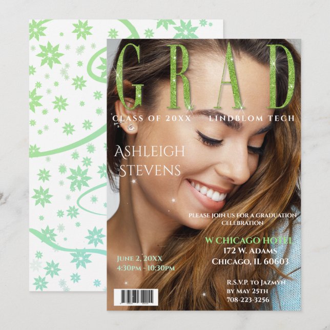 Graduate Magazine Cover Foto Graduation Party Einladung (Vorne/Hinten)