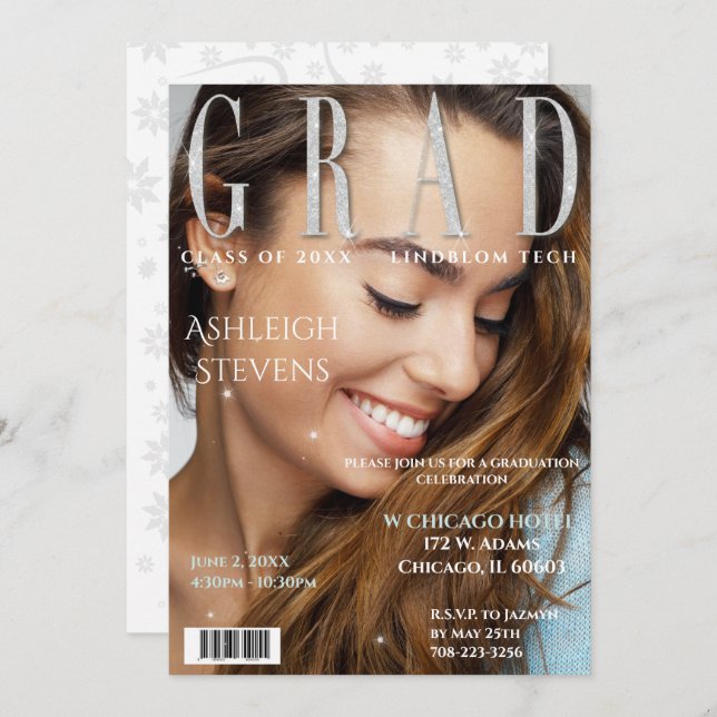 Graduate Magazine Cover Foto Graduation Party Inv Einladung (Vorne/Hinten)