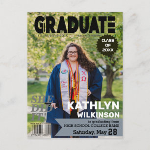 GRADUATE Magazine Cover Style Modernes Foto Einladungspostkarte
