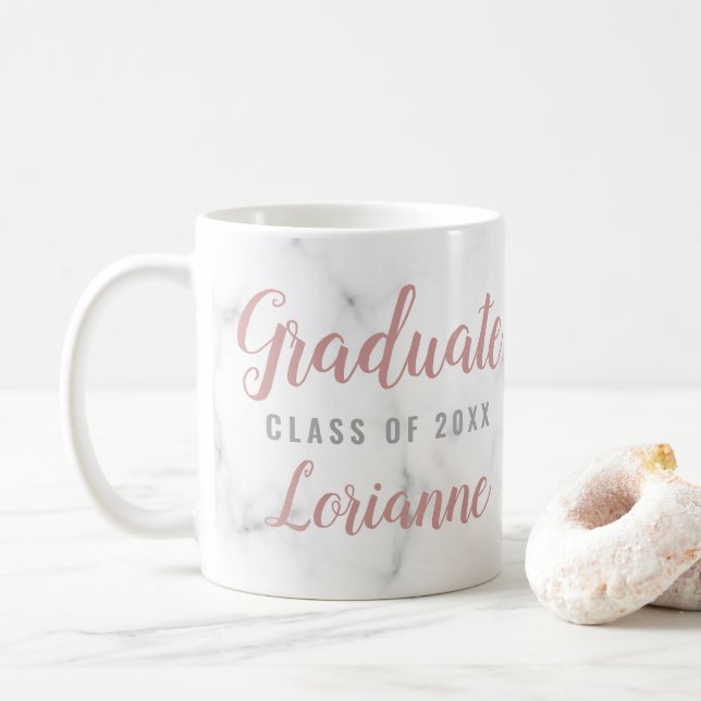 Graduate Marble Rose Gold Mit Monogramm Name Kaffeetasse (Mit Donut)