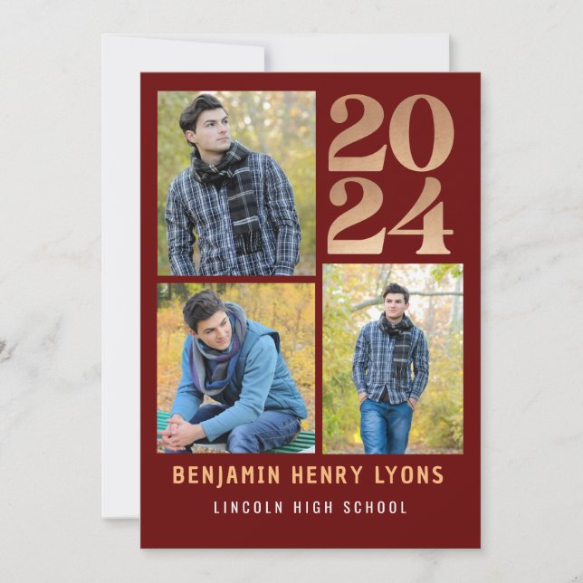 Graduate Maroon Class of 2024 Printable Einladung (Vorderseite)