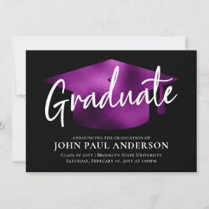 Graduate Metallic Lila Grad Cap Black Abschluss Ankündigung