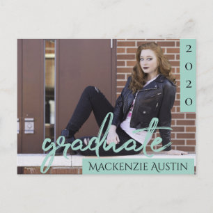 Graduate Mint Script Light Green Foto Keepake Postkarte