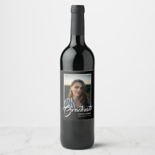 Graduate Modern Editable Foto Black ABSCHLUSS Weinetikett