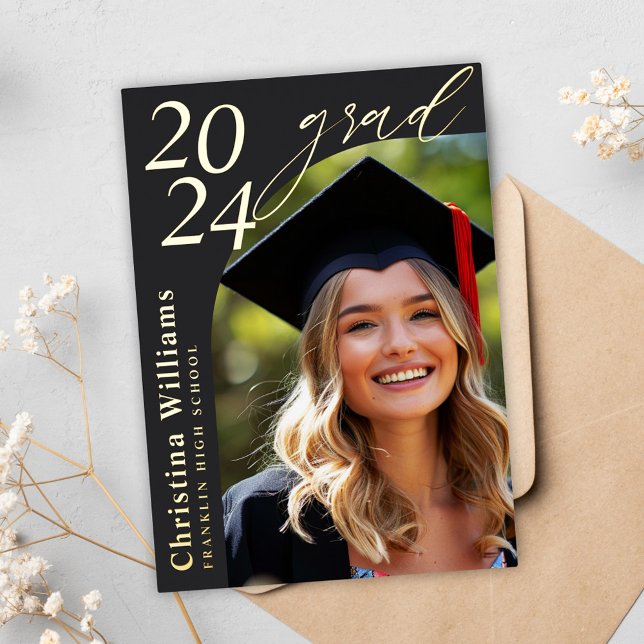 Graduate Modern Elegante Senior Foto Abschluss Folieneinladung (Graduate Modern Elegant Senior Photo Graduation Foil Invitation)