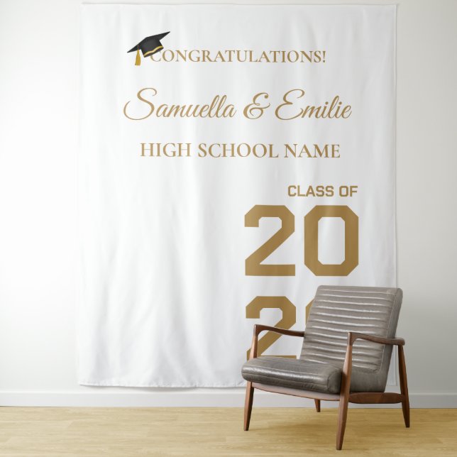 Graduate Modern Gold Script - Twin Graduate Party Wandteppich (Beispiel)