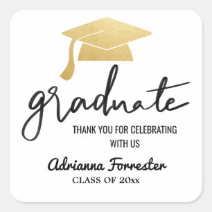 Graduate Modern Imitats Gold Foil Hat Vielen Dank Quadratischer Aufkleber