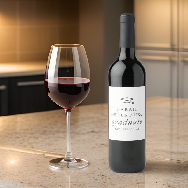 Graduate Modern Minimalistisch Simple Chic Abschlu Weinetikett (Von Creator hochgeladen)