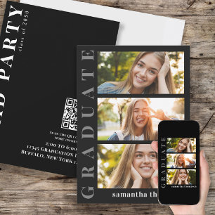Graduate Modern Minimalistisch Three Foto QR Code Einladung