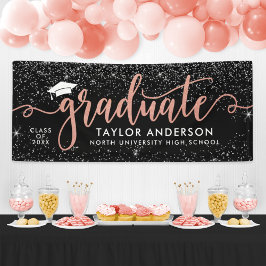 Graduate Modern Rose Gold Script Graduation Party Banner