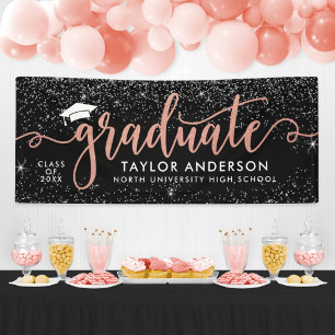 Graduate Modern Rose Gold Script Graduation Party Banner