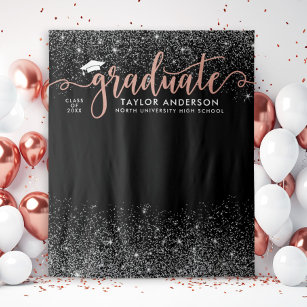 Graduate Modern Rose Gold Script Graduation Party Wandteppich