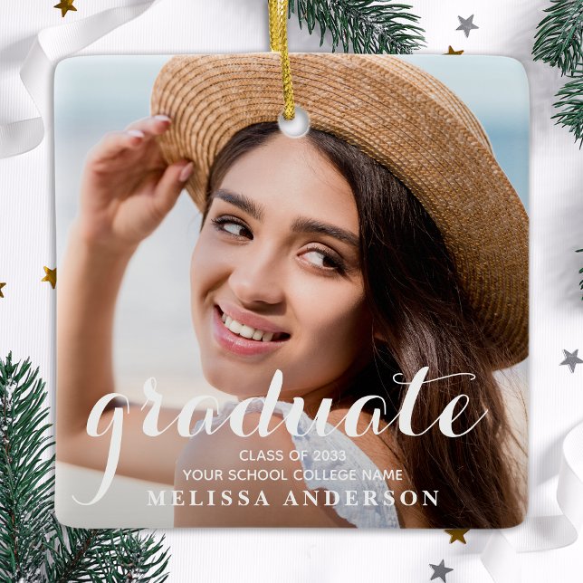 Graduate Modern Simple Custom 2 Foto Abschluss Keramikornament (Von Creator hochgeladen)