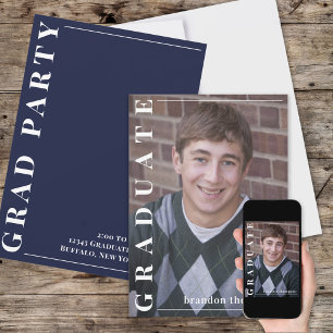 Graduate Modern Simple Foto Minimalistisch Navy Bl Einladung