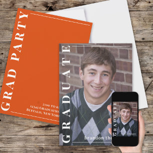 Graduate Modern Simple Foto Minimalistisch Orange Einladung