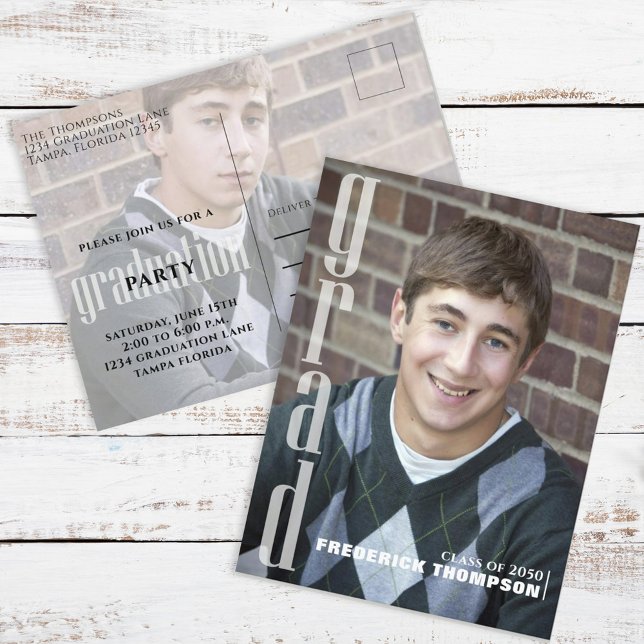 Graduate Modern Simple Twp Foto Grad Elegant Postkarte (Von Creator hochgeladen)