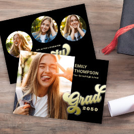 Graduate Modern stilvoll Retro Gold Foto Collage Einladung