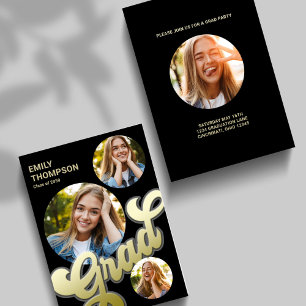 Graduate Modern stilvoll Retro Gold Foto Collage Einladung
