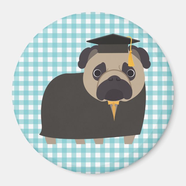 Graduate Mops über Blue and White Gingham Design Magnet (Vorne)