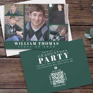 Graduate Multi Foto Collage Dunkelgrüner QR Code Einladung