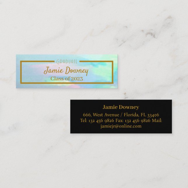 Graduate Name Card | Schwarz, Opal und Gold | Mode Mini Visitenkarte (Vorne/Hinten)