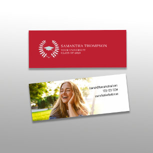 Graduate Name Card Schwarz/Weiß Foto Rot Mini Visitenkarte