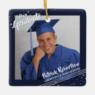 Graduate Navy Blue and White Stars Zwei-Foto Keramikornament