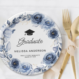 Graduate Navy Blue Flowers Pappteller