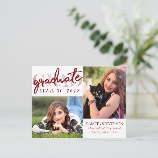 Graduate Navy Script | Dunkelblau 2 Foto Keepake Postkarte (Stehend Vorderseite)