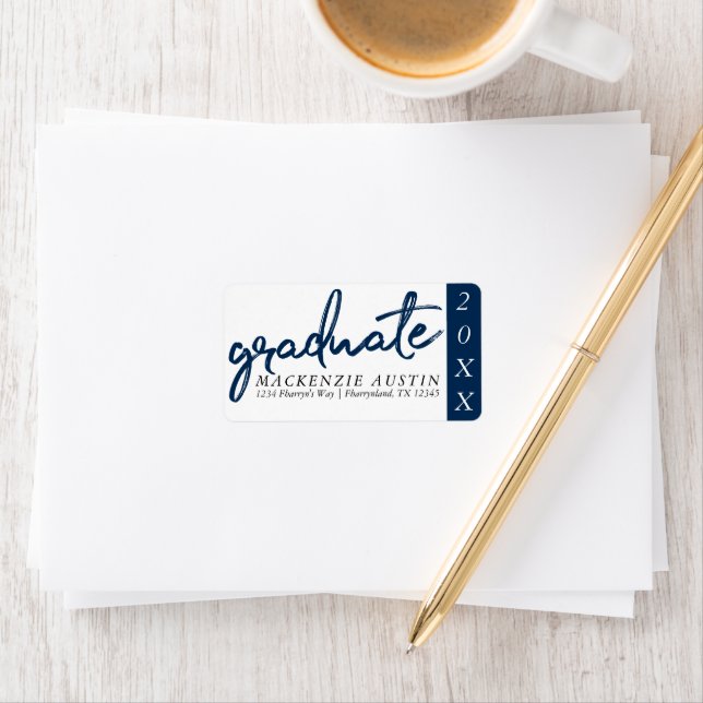 Graduate Navy Script | Dunkelblauer Brush Keepake Adressaufkleber (Insitu)