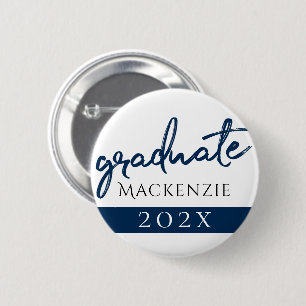 Graduate Navy Script Dunkelblauer Brush Keepake Button