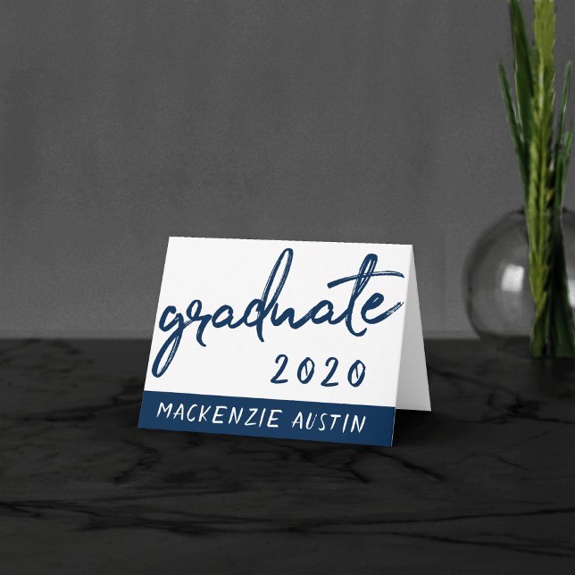 Graduate Navy Script | Dunkelblauer Brush Keepake Dankeskarte (Von Creator hochgeladen)
