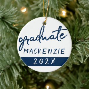 Graduate Navy Script Dunkelblauer Brush Keepake Keramik Ornament